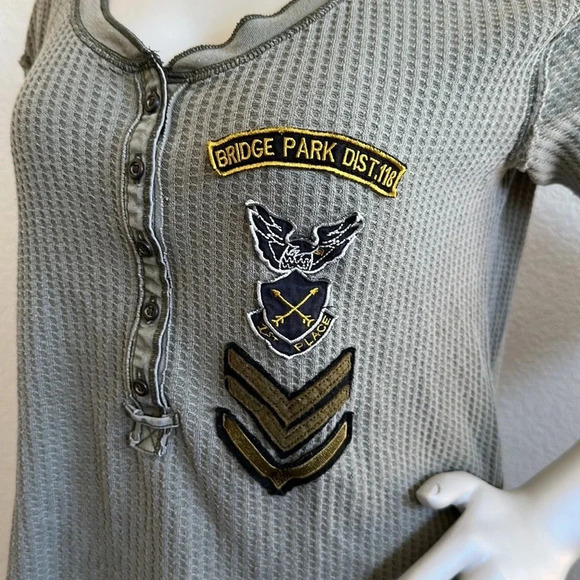 Free People Bridget Henley Top Waffle Knit Military Size Small - Picture 5 of 11